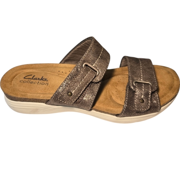 Clarks Shoes - Clarks Silver Sandals with Adjustable Straps and Contoured Footbed